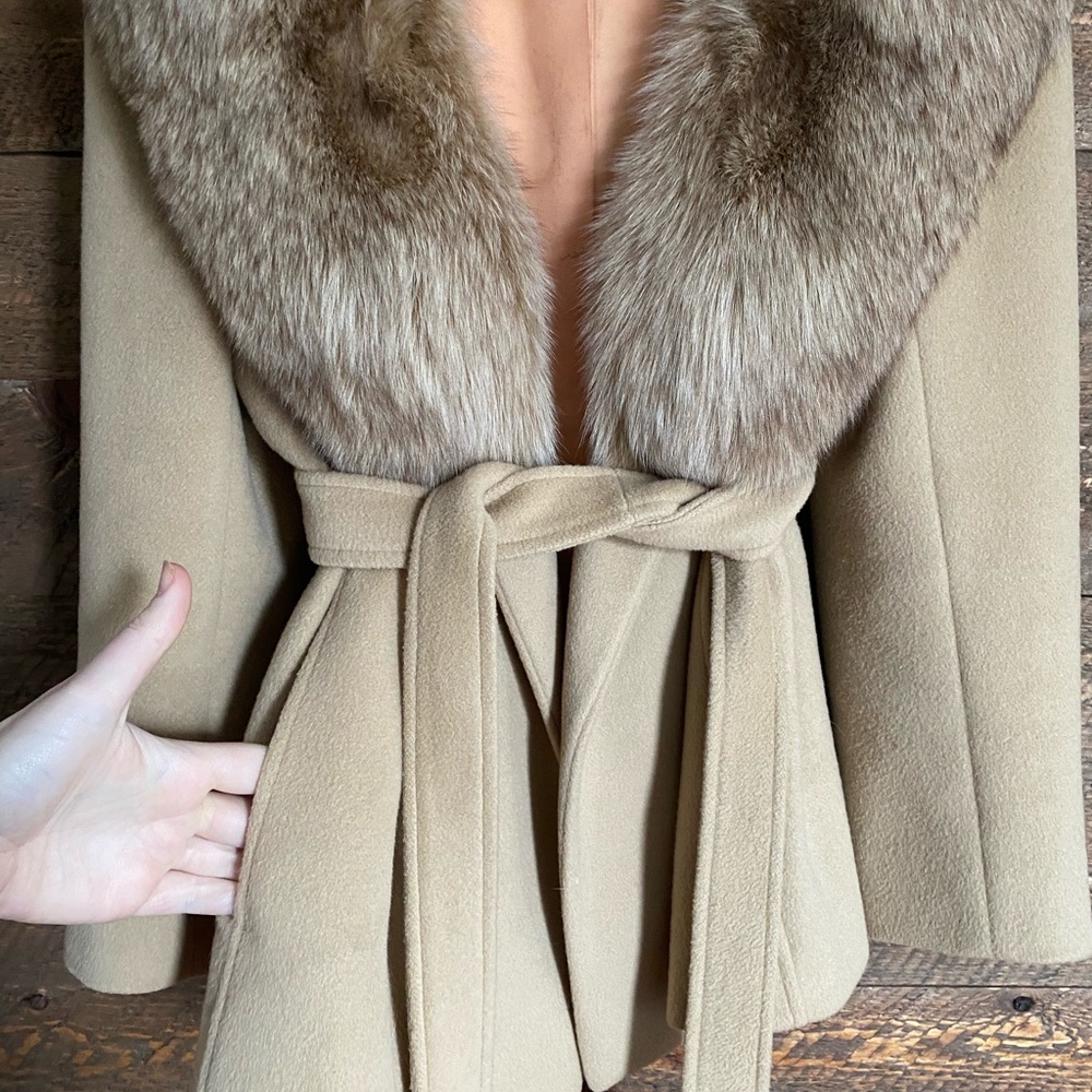 30% OFF BUNDLES! REAL FUR 100% CASHMERE TRENCHCOAT JACKET DUSTER COAT VINTAGE - Picture 15 of 16